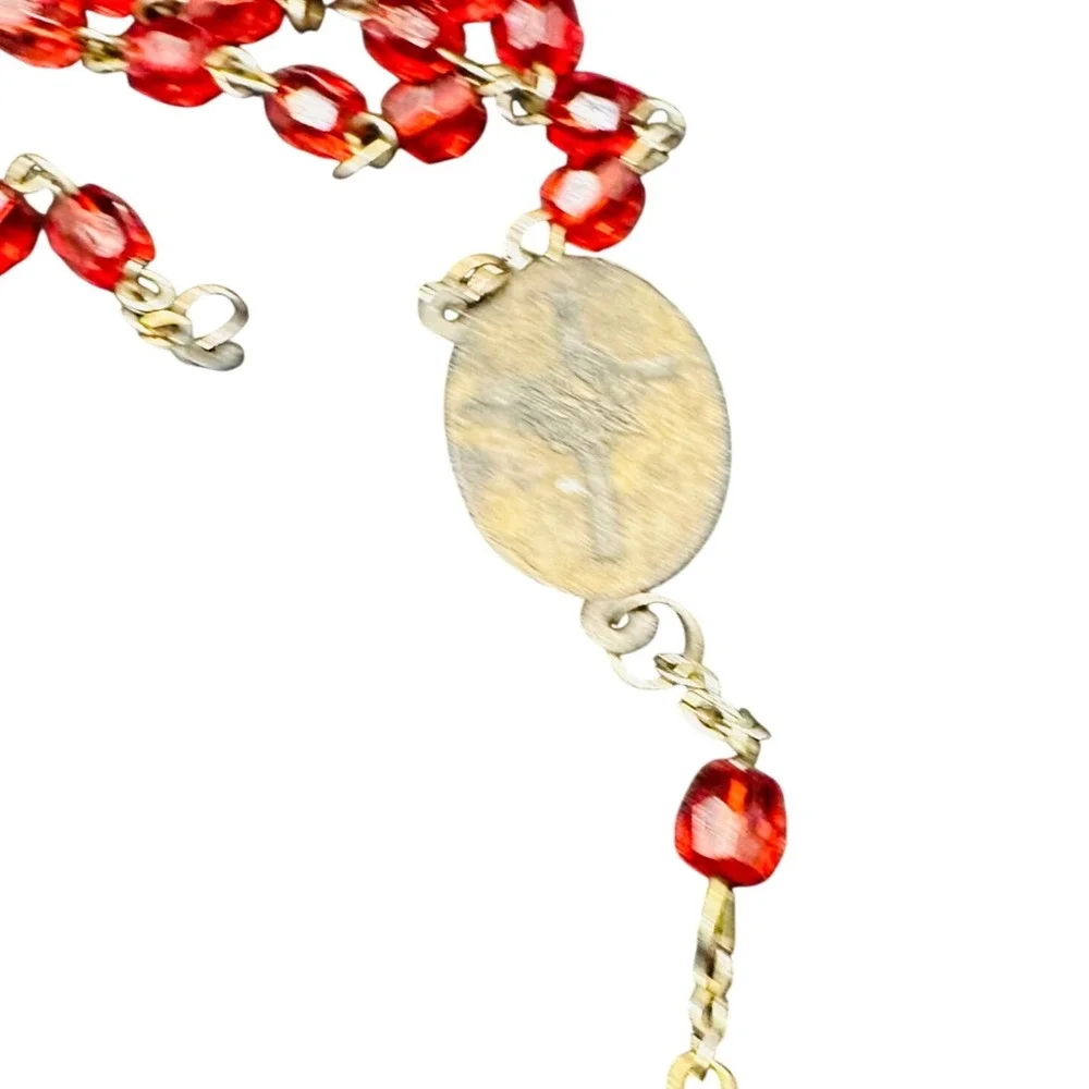 Vintage StTherese of Lisieux Red  Rosary Beads Miraculous Medal Jesus Crucifix‎
